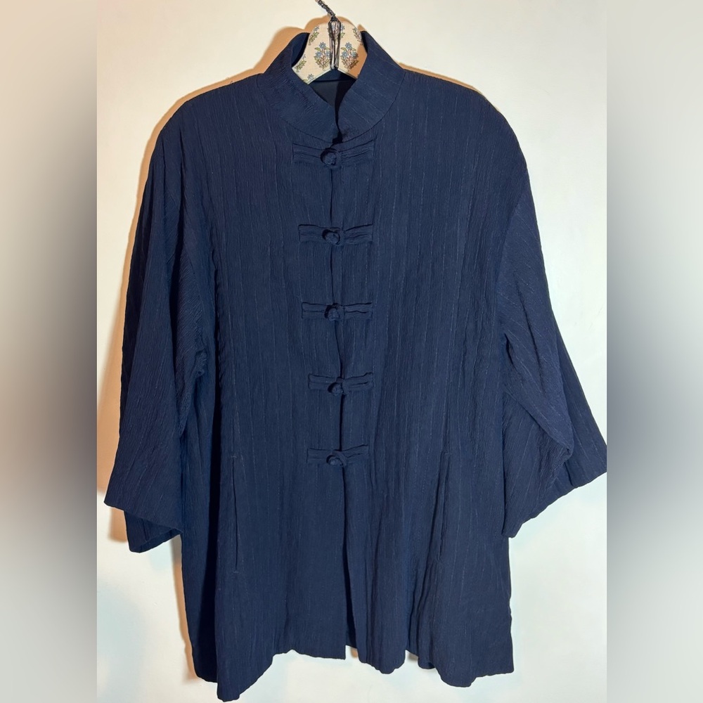 KISS OF THE WOLF Navy Blue Silk Toggle Jacket Size S